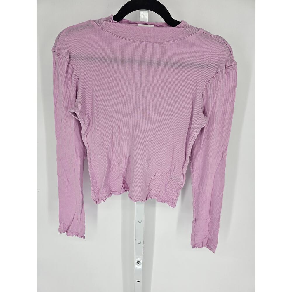 Y2K Abound Women's Pink Long Sleeve Mock-Neck Rib Knitted Crop Top Size M